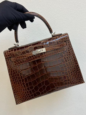 Hermes Kelly 25 Terre shiny alligator Palladium hardware (rare)