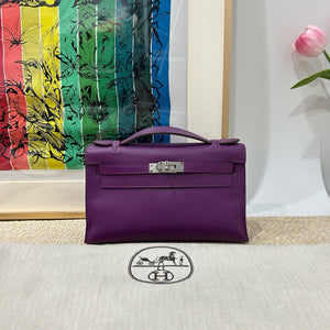 Hermes Kelly pochette Anemone Epsom Palladium hardware
