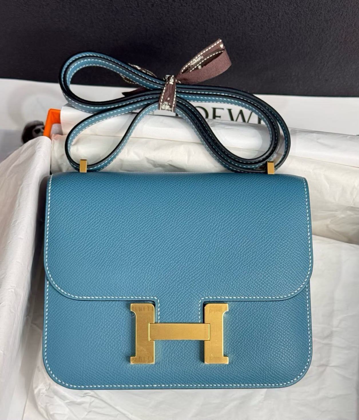 Hermes Constance 18 Bleu Jean Epsom Gold hardware