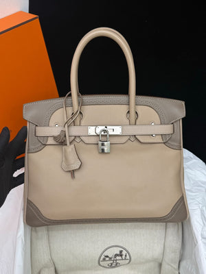 Hermes Birkin 35 Ghillies Etoupe / Argile Swift Palladium hardware