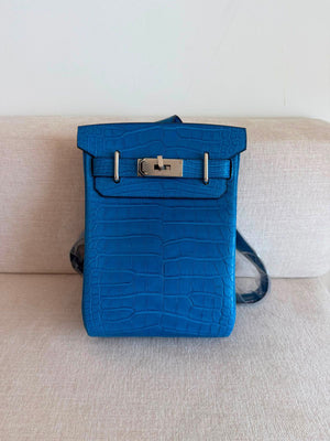 Hermes Hac a Dos PM Blue Zellige Matte Alligator Palladium hardware