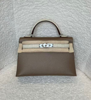 Hermes mini Kelly 20 touch in Etoupe Madame / Beton matte alligator Palladium hardware
