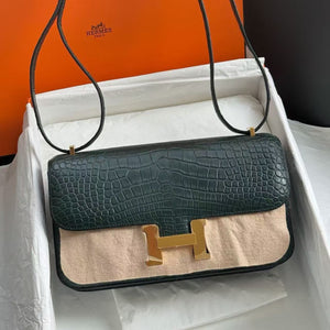 Hermes Constance Elan Vert Fonce Matte Alligator Gold hardware