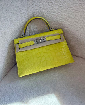 Hermes mini Kelly 20 limoncello matte alligator Palladium hardware