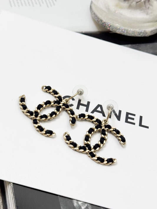 Chanel 12A, black and gold CC logo earrings