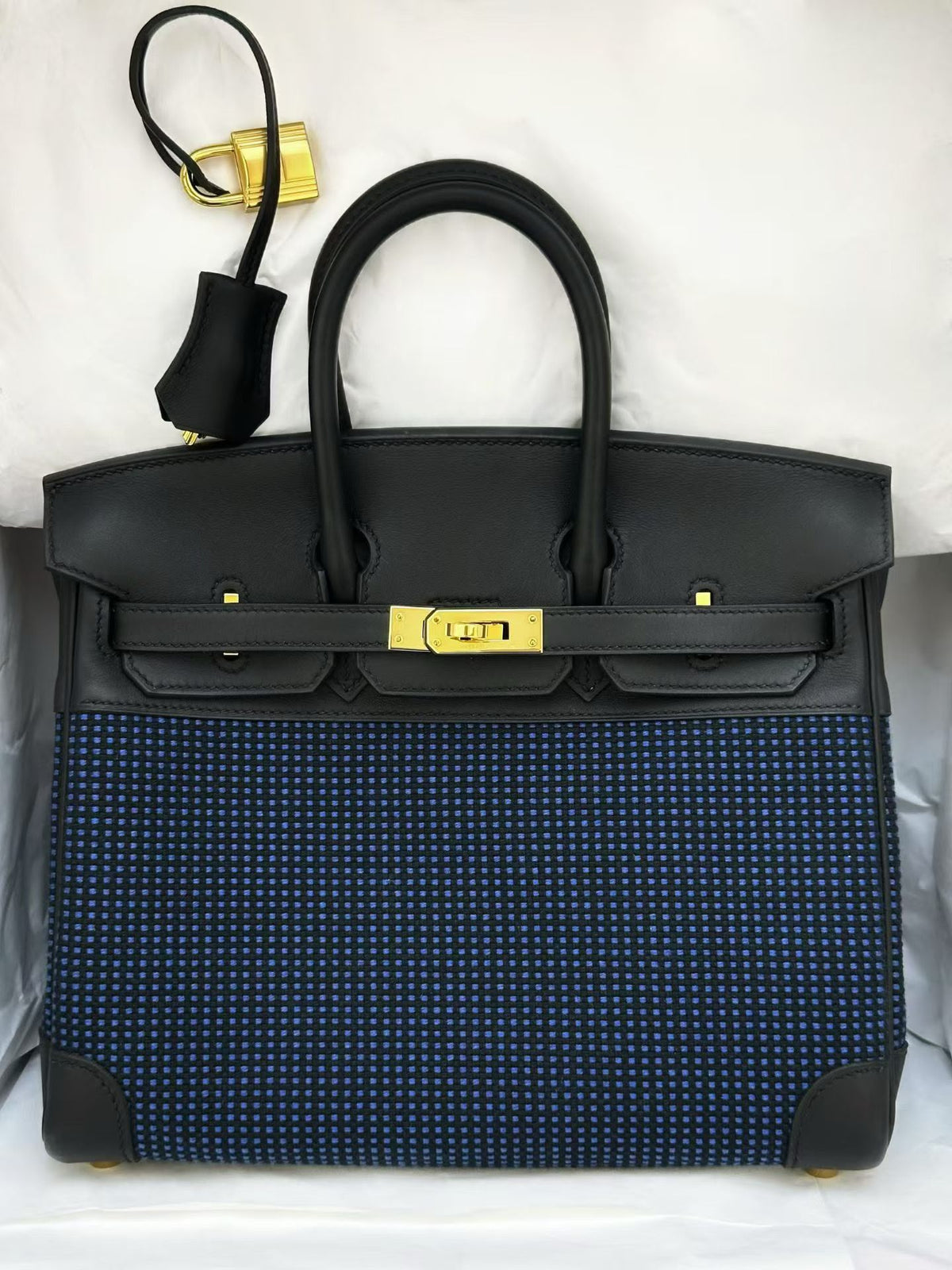Hermes Birkin 25 toile quadrille black gole hardware
