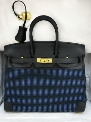 Hermes Birkin 25 toile quadrille black gole hardware