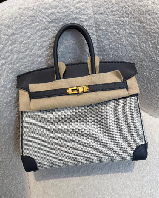 Hermes Birkin 25 toile Ardoise gold hardware
