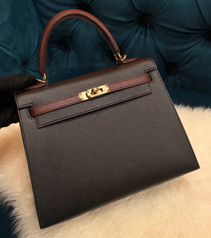 Hermes Kelly 25 HSS Black / Rouge Sellier Epsom Permabrass hardware