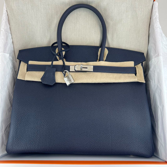 Hermes Birkin 35 Bleu Nuit Togo Palladium hardware