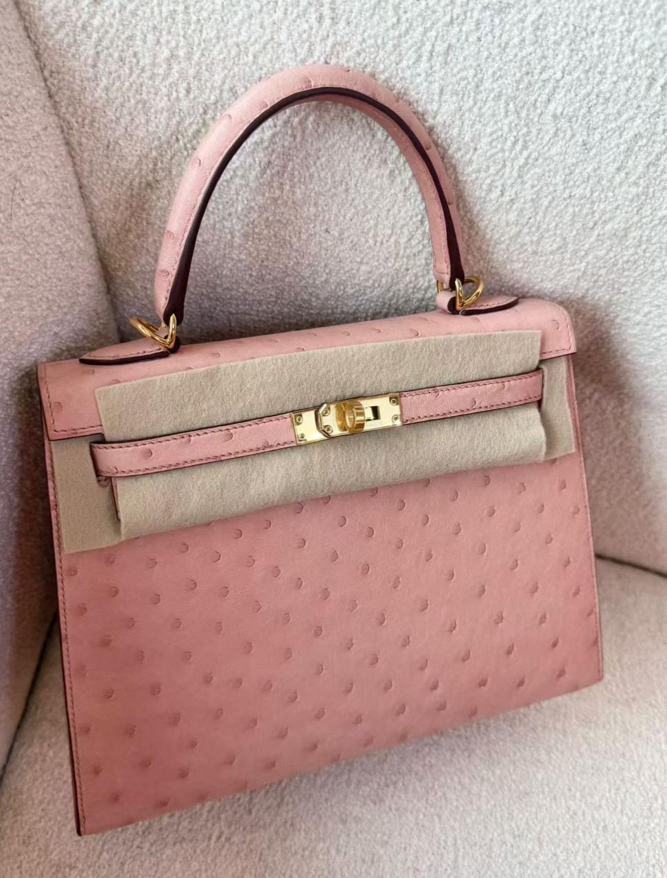 Hermes Kelly 25 Terre Cuite Ostrich Gold hardware