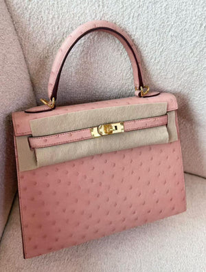 Hermes Kelly 25 Terre Cuite Ostrich Gold hardware