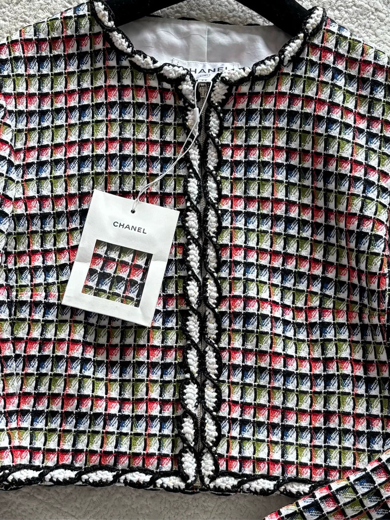 Chanel 25C Colorful Mosaic Check Woven Zip-Up Jacket