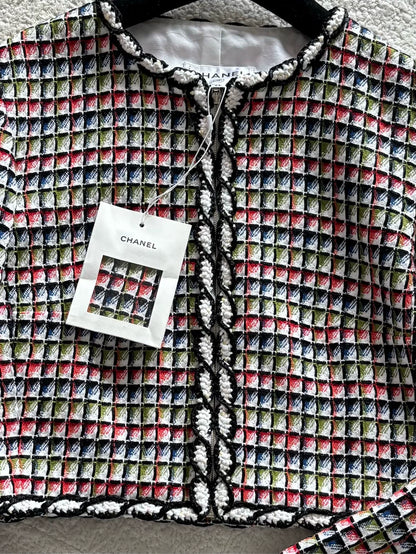 Chanel 25C Colorful Mosaic Check Woven Zip-Up Jacket