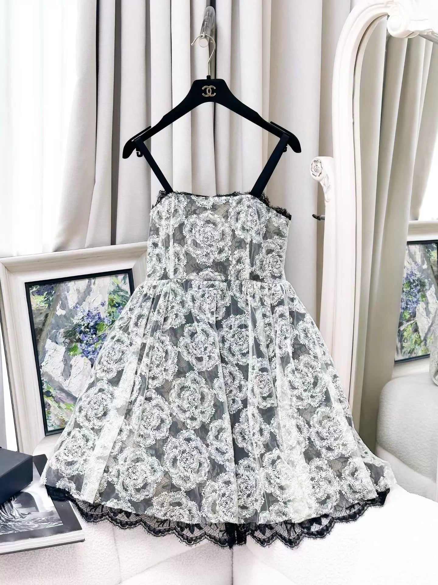 Chanel 10S black and white tulle dress