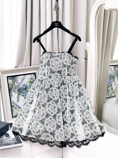 Chanel 10S black and white tulle dress