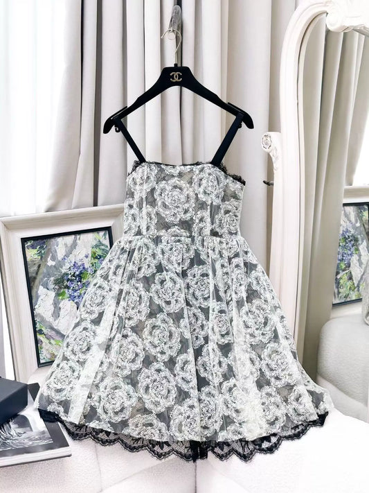 Chanel 10S black and white tulle dress