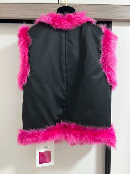 Chanel 23N Pink Reversible Fur Vest