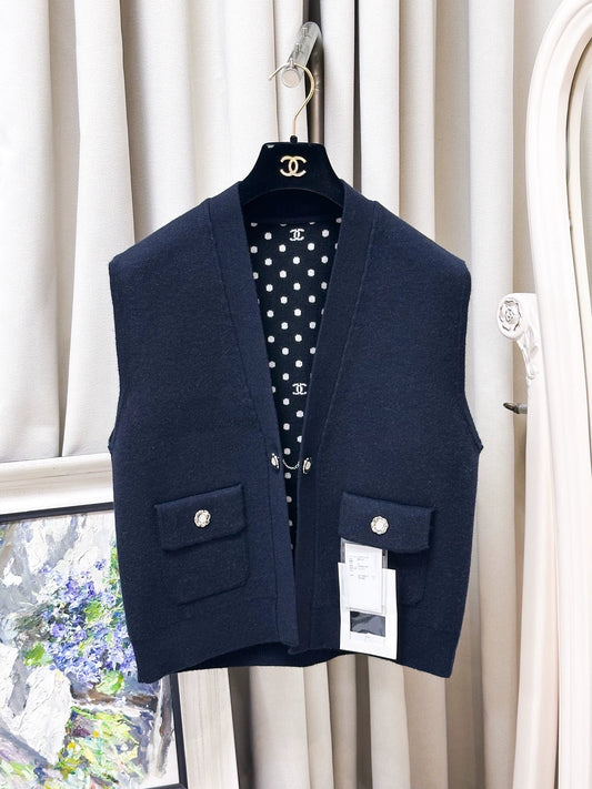 Chanel 24p navy blue vest jacket