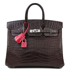Hermes Birkin 25 Tricolor Ebene/Macassar Matte Alligator & Rose Extreme Shiny Alligator Palladium hardware