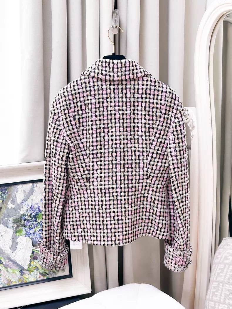 Chanel 23K grey and pink tweed jacket