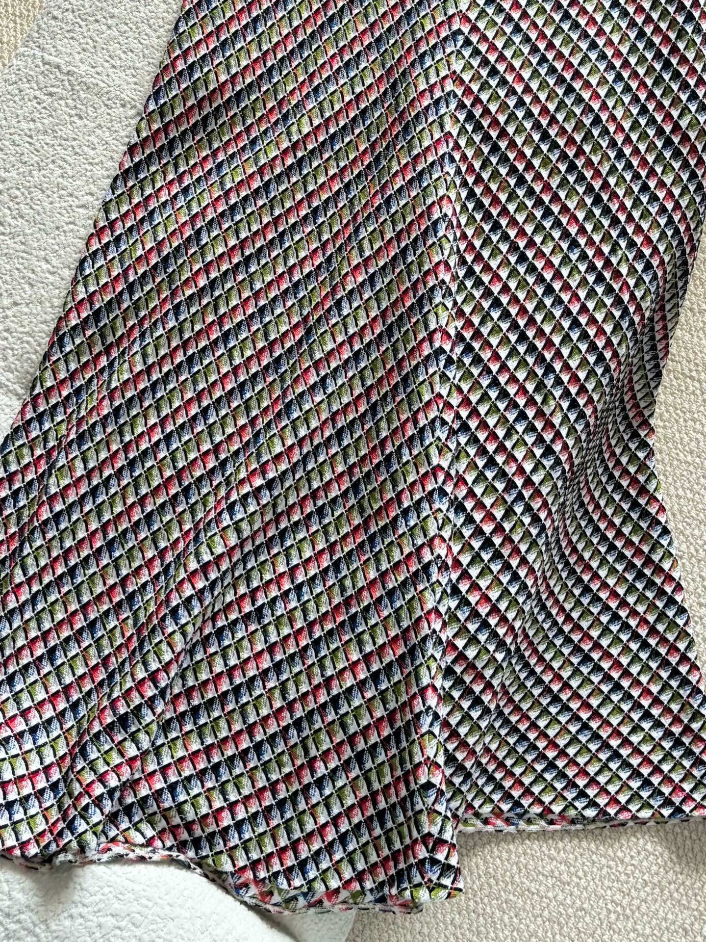 Chanel 25C Colorful Mosaic Check Woven Midi Skirt