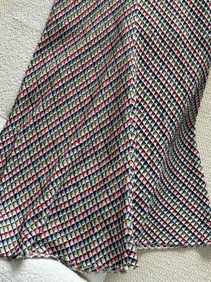 Chanel 25C Colorful Mosaic Check Woven Midi Skirt
