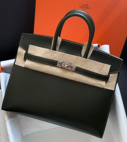 Hermes Birkin 25 vert fonce box palladium hardware