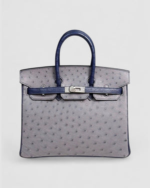 Hermes Birkin 25 HSS Gris Agate / Iris Ostrich Brushed palladium hardware