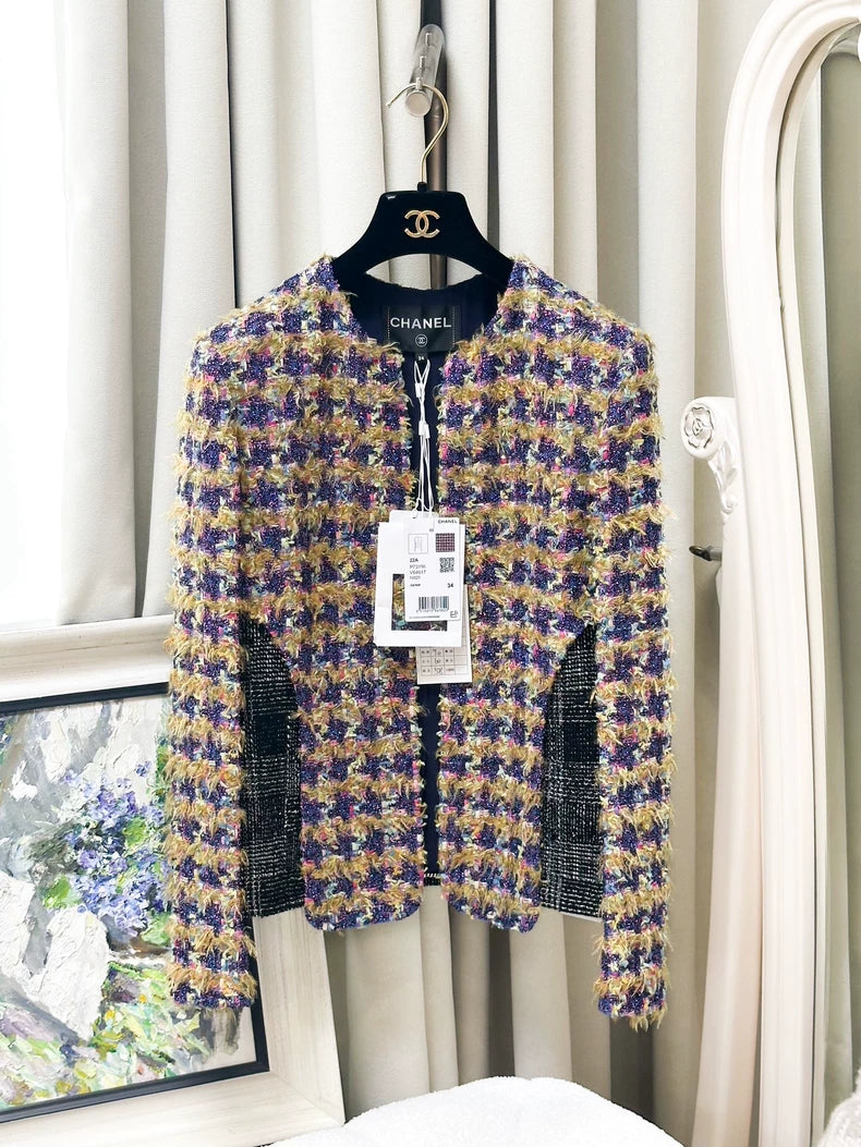 Chanel 22A pink, purple and yellow tweed jacket