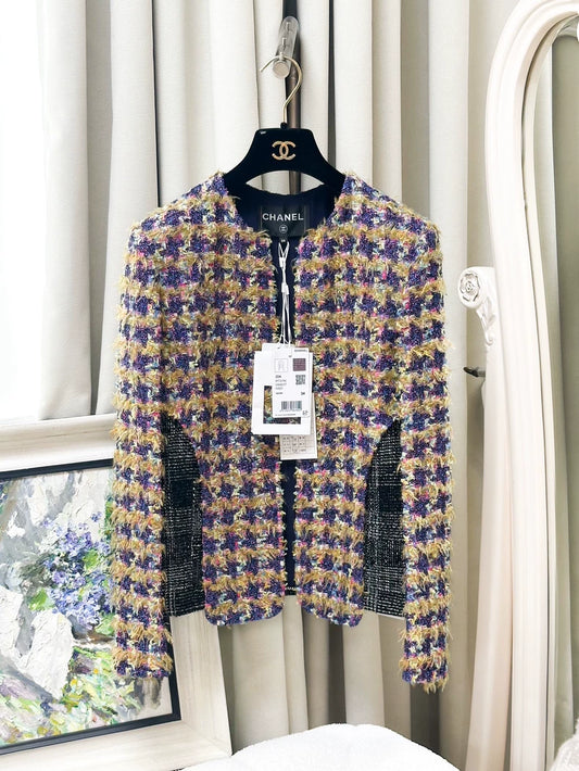 Chanel 22A pink, purple and yellow tweed jacket
