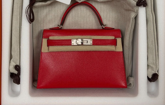 Hermes Mini Kelly 20 Clou de Coeur Rouge de Coeur Chevre Palladium hardware