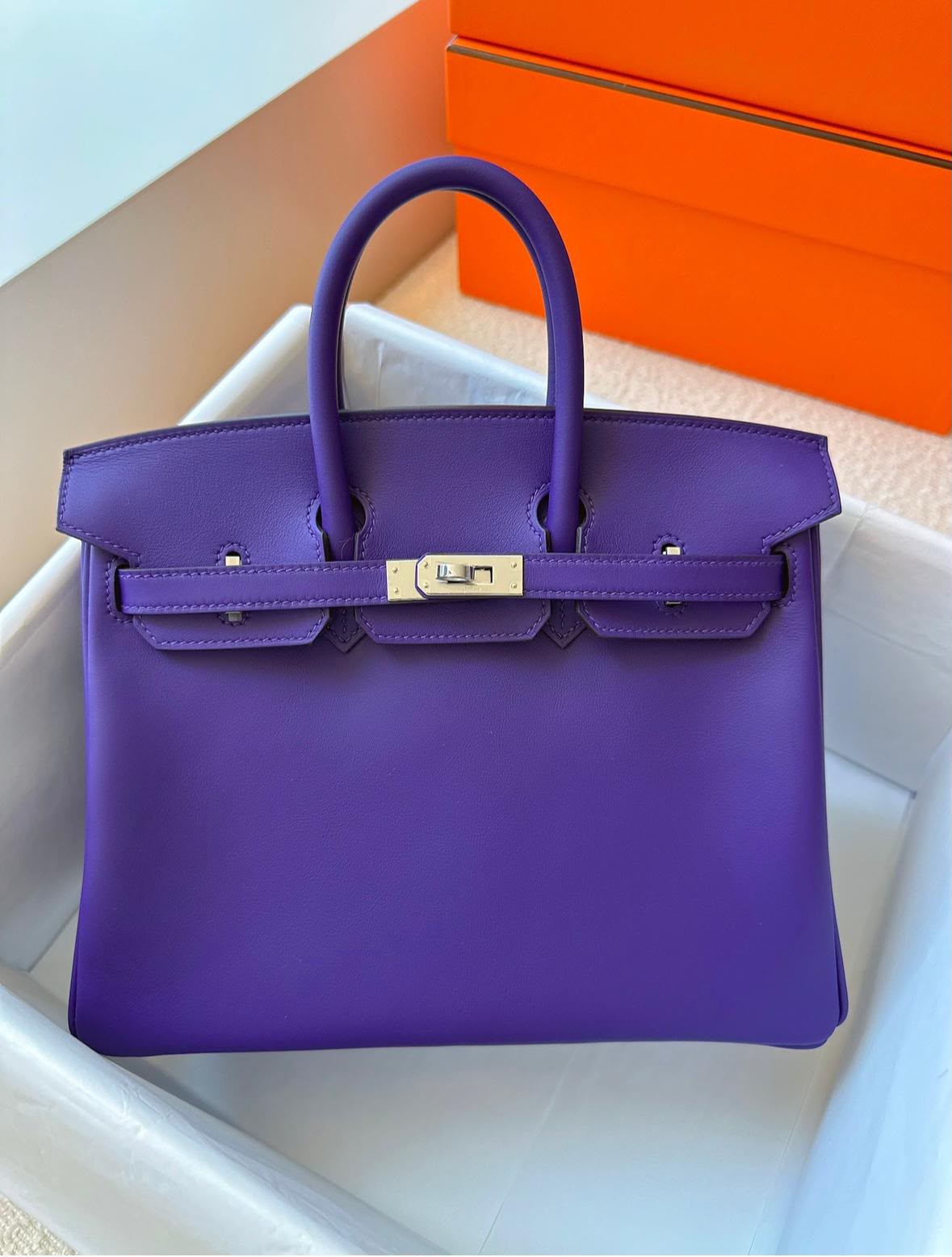 Hermes Birkin 25 Purple Swift Palladium hardware