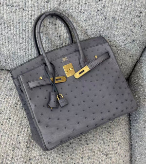 Hermes Birkin 30 Gris agate ostrich gold hardware
