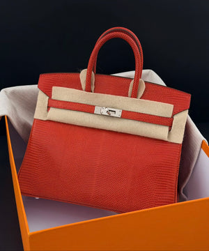 Hermes Birkin 25 rouge exotique lizard palladium hardware
