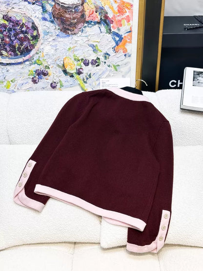 Chanel 25A burgundy cashmere cardigan