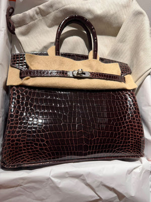 Hermes Birkin 25 Havane Shiny Porosus Palladium hardware