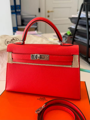 Hermes Mini Kelly 20 Orange Field Epsom Palladium hardware