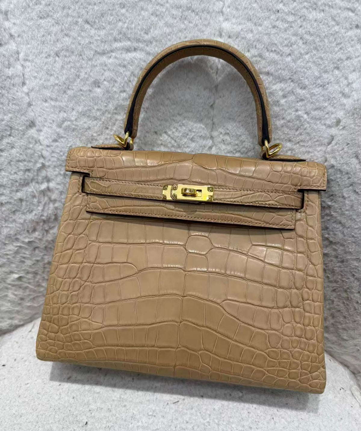 Hermes Kelly 25 chai matte alligator gold hardware
