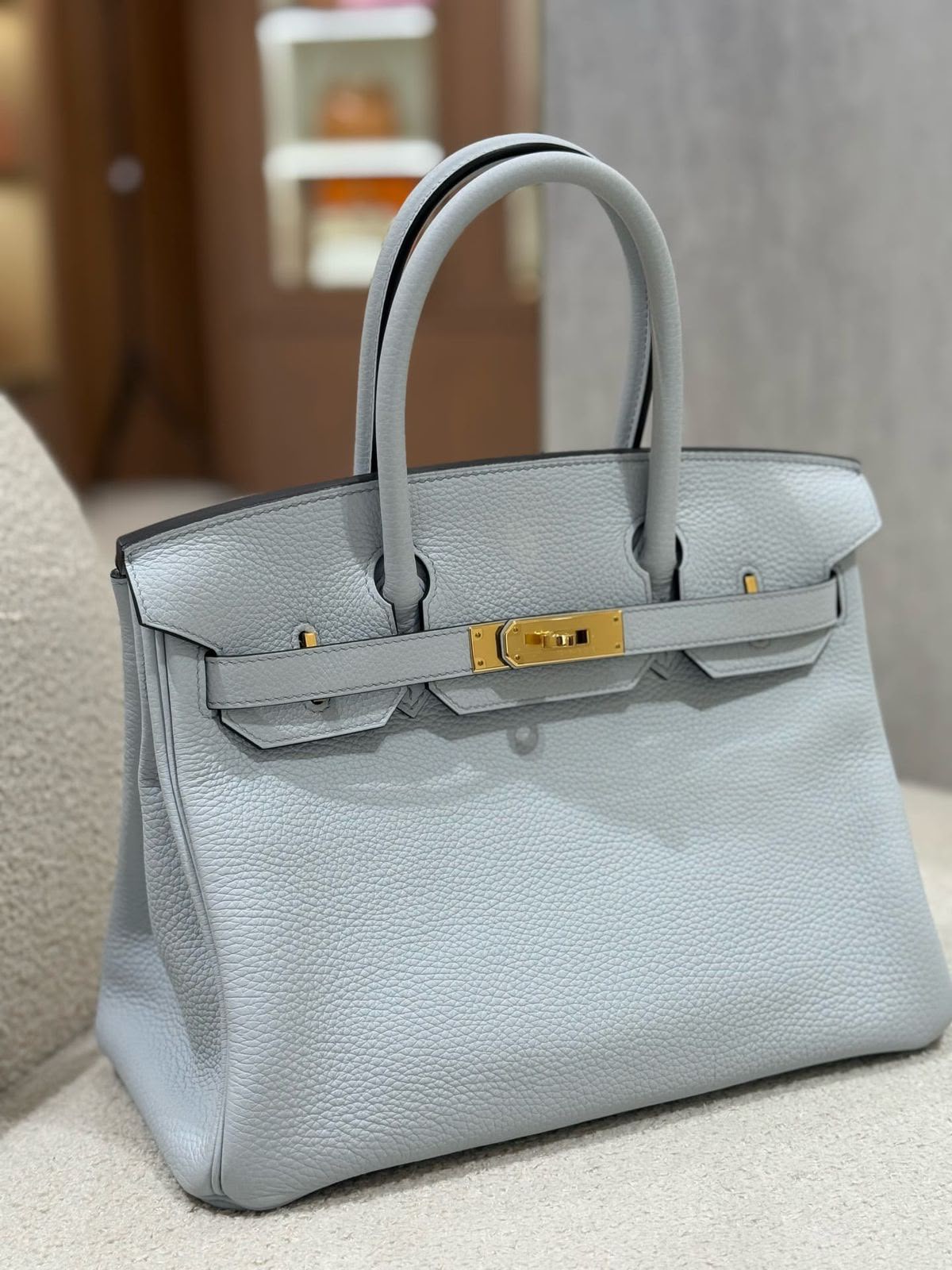 Hermes Birkin 30 Bleu Pale Togo Gold hardware