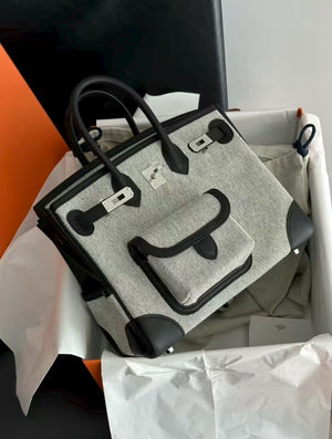 Hermes Birkin 25 Cargo Black Swift & Ecru Toile Palladium hardware