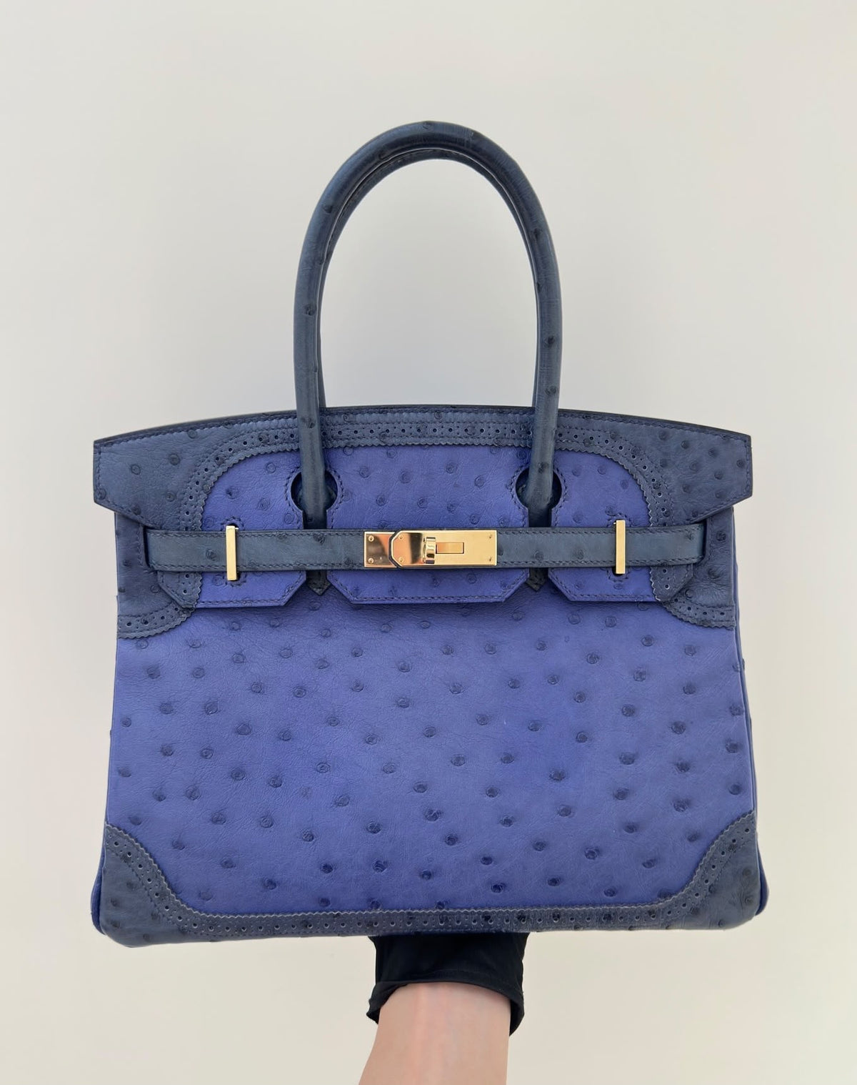 Hermes Birkin 30 Ghillies blue sapphire ostrich gold hardware