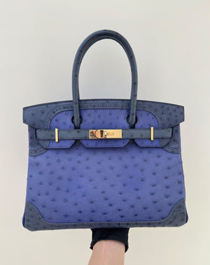 Hermes Birkin 30 Ghillies blue sapphire ostrich gold hardware
