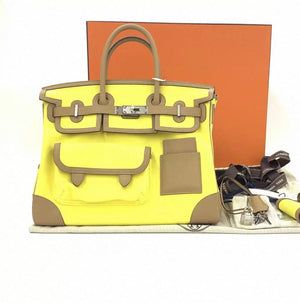Hermes Birkin 35 Cargo Lime Toile & Chai Swift Palladium hardware