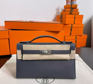 Hermes Kelly pochette Ardoise Swift Palladium hardware