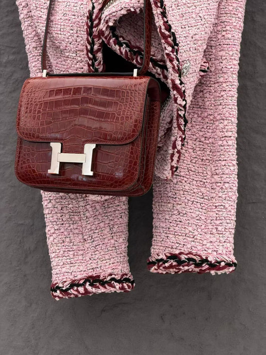 Hermès Constance shoulder bag in burgundy crocodile leather with palladium H clasp