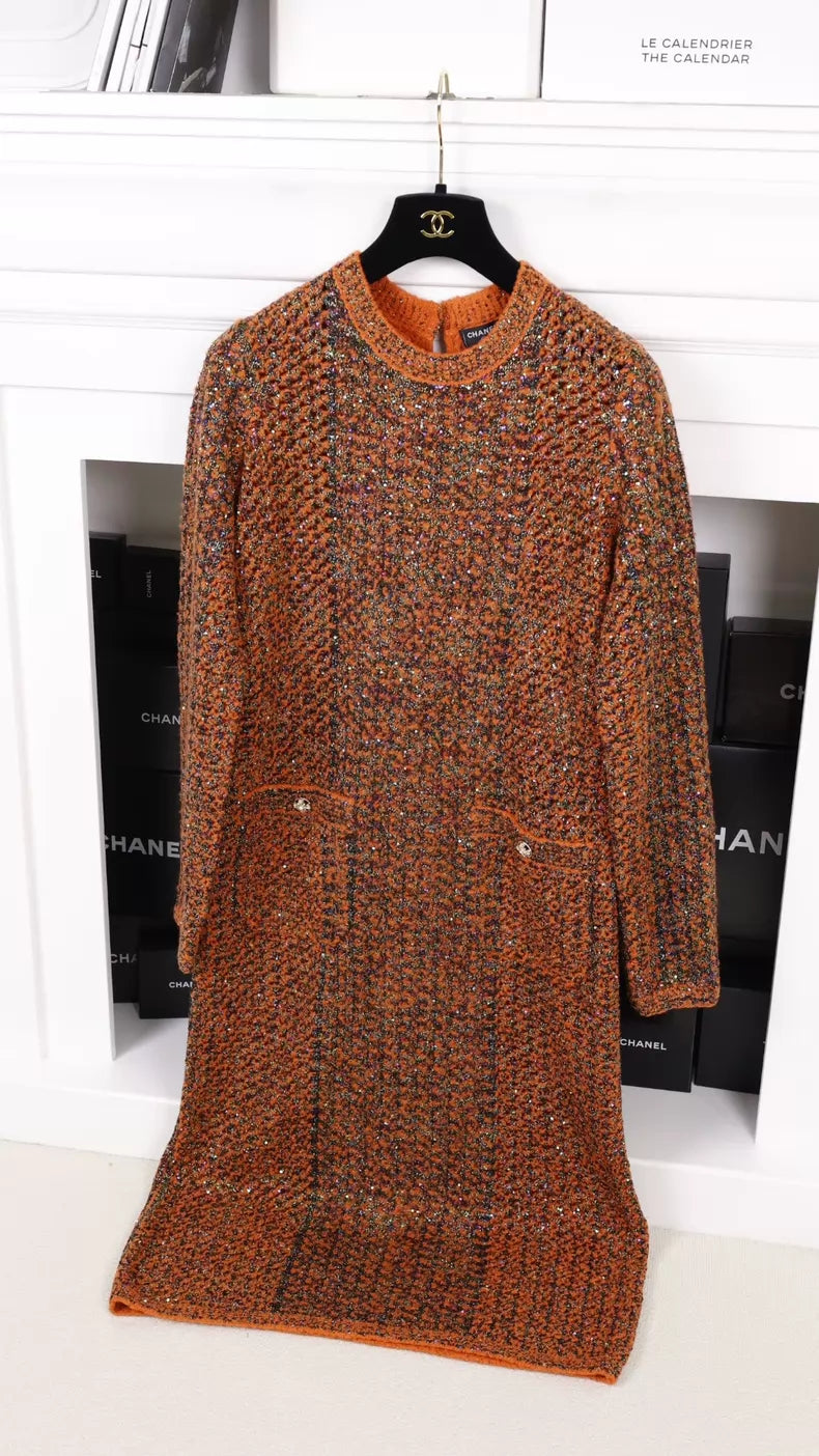 Chanel 24K Black and Orange Jacket and Dress Set