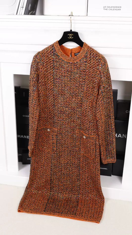 Chanel 24K Black and Orange Jacket and Dress Set