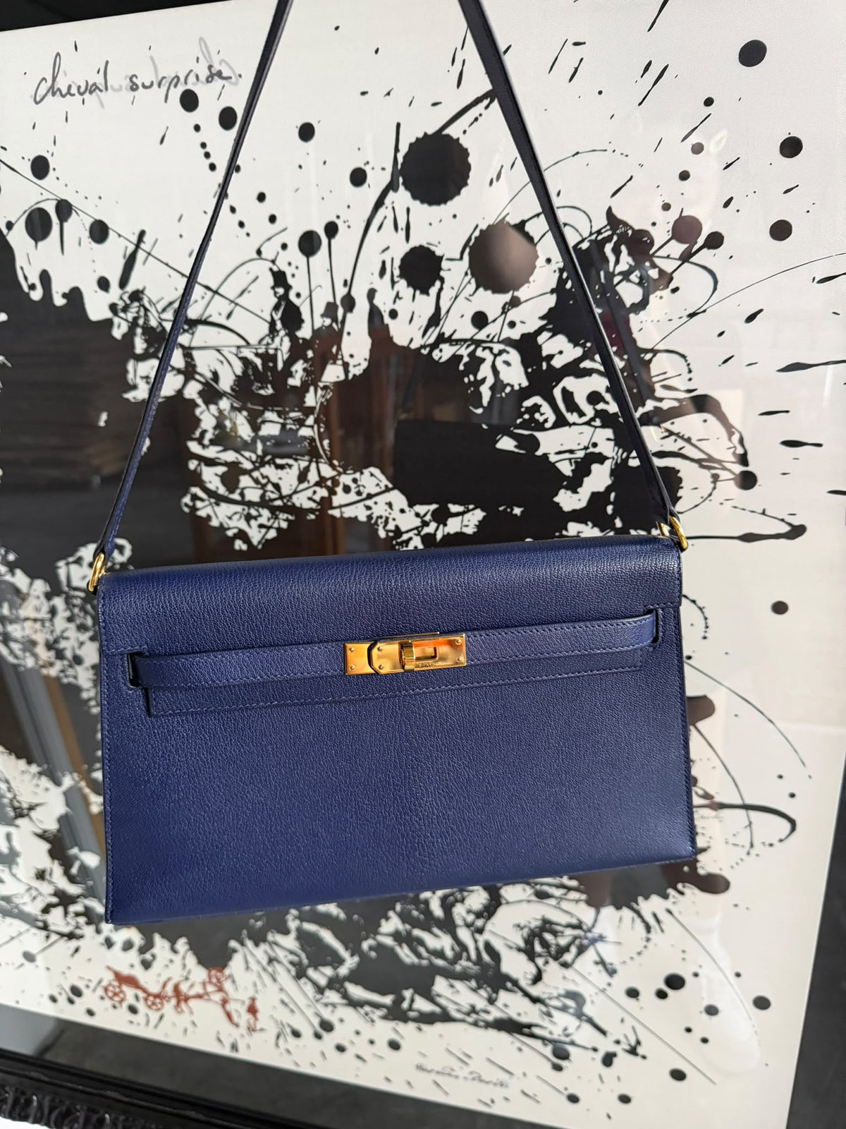 Hermes Kelly elan blue sapphire chevre chamkila gold hardware
