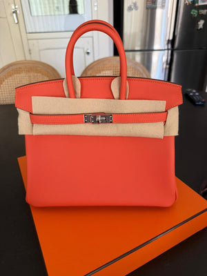 Hermes Birkin 25 Tangerine Swift Palladium hardware